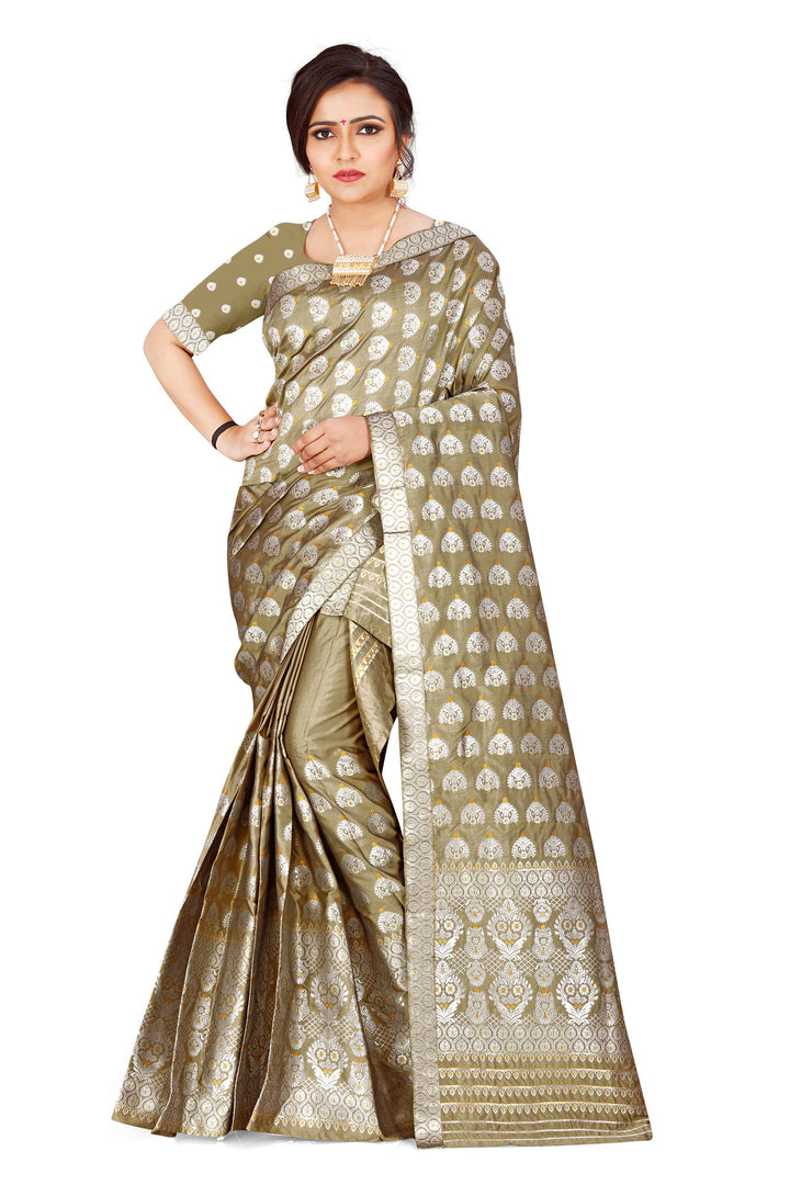 Silver Jari Bedsheet Mix Set Mekhela Sador