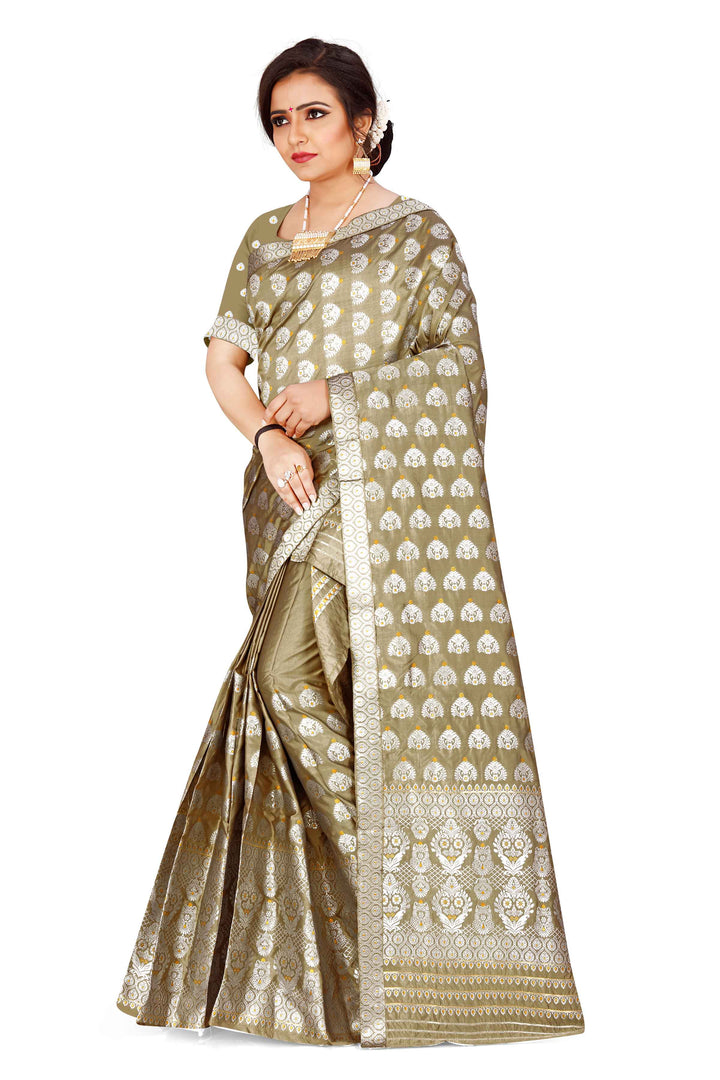 Silver Jari Bedsheet Mix Set Mekhela Sador