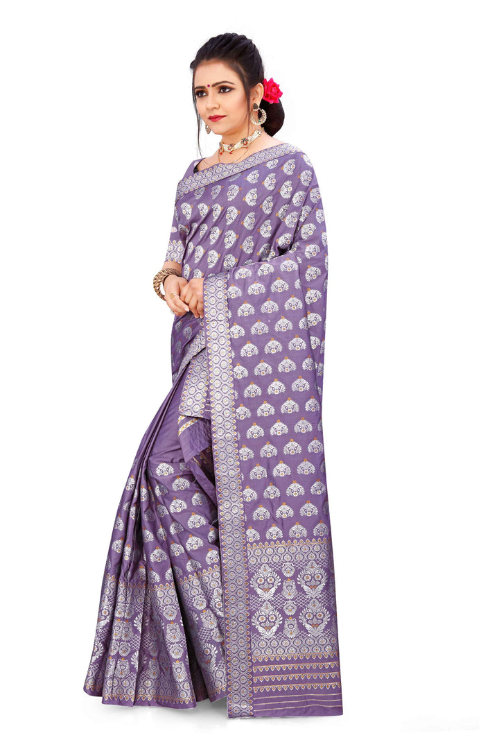 Silver Jari Bedsheet Mix Set Mekhela Sador