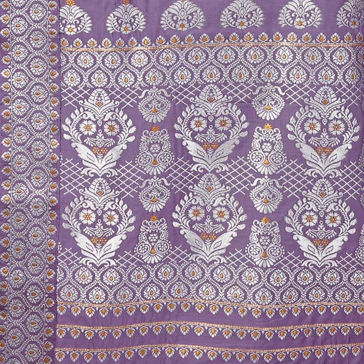 Silver Jari Bedsheet Mix Set Mekhela Sador