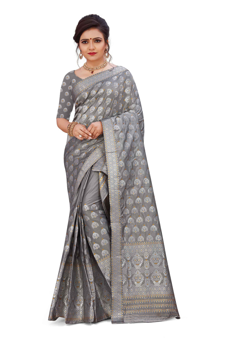 Silver Jari Bedsheet Mix Set Mekhela Sador
