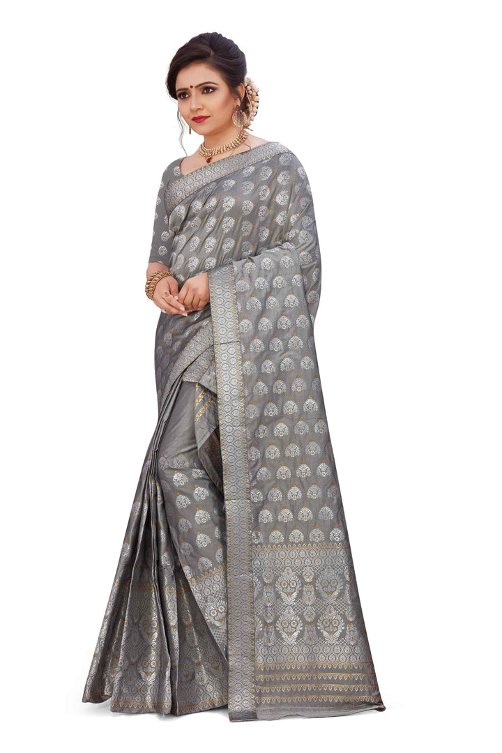 Silver Jari Bedsheet Mix Set Mekhela Sador