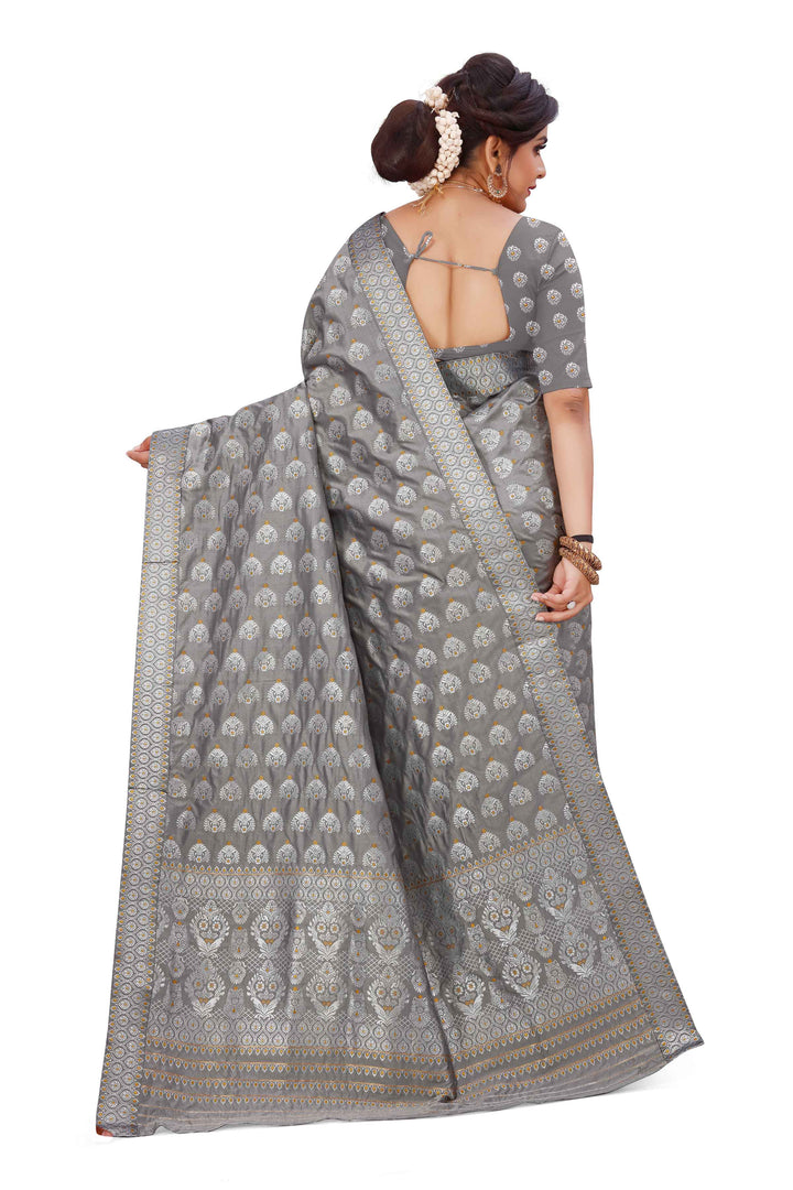 Silver Jari Bedsheet Mix Set Mekhela Sador