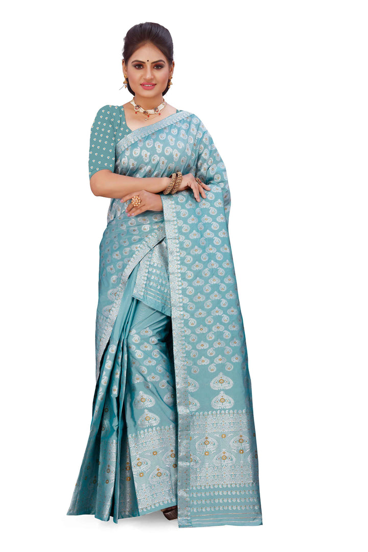 Silver Jari Bedsheet Mix Set Mekhela Sador