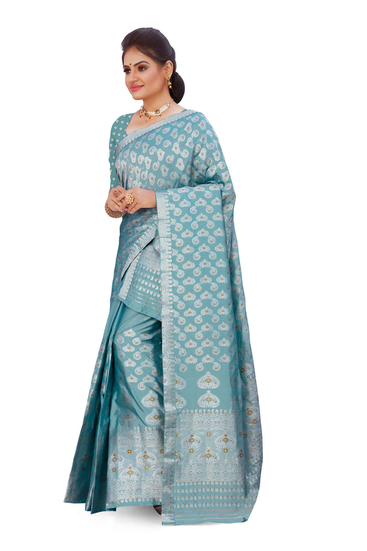 Silver Jari Bedsheet Mix Set Mekhela Sador