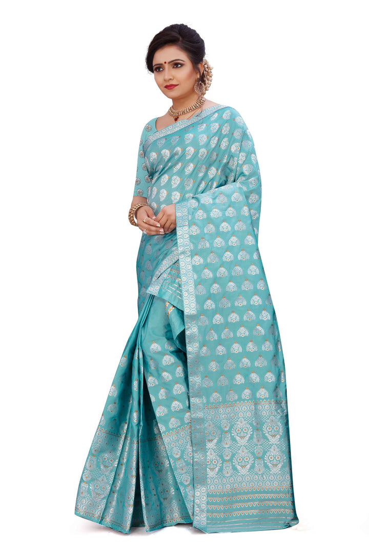 Silver Jari Bedsheet Mix Set Mekhela Sador