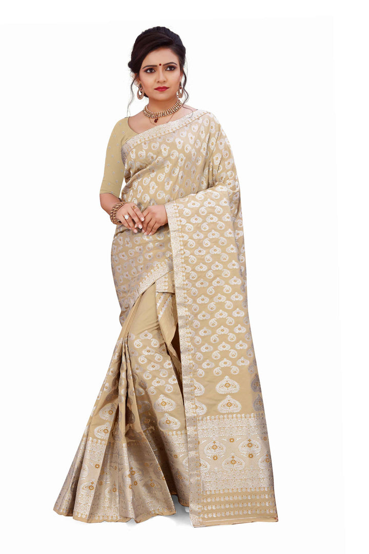 Silver Jari Bedsheet Mix Set Mekhela Sador
