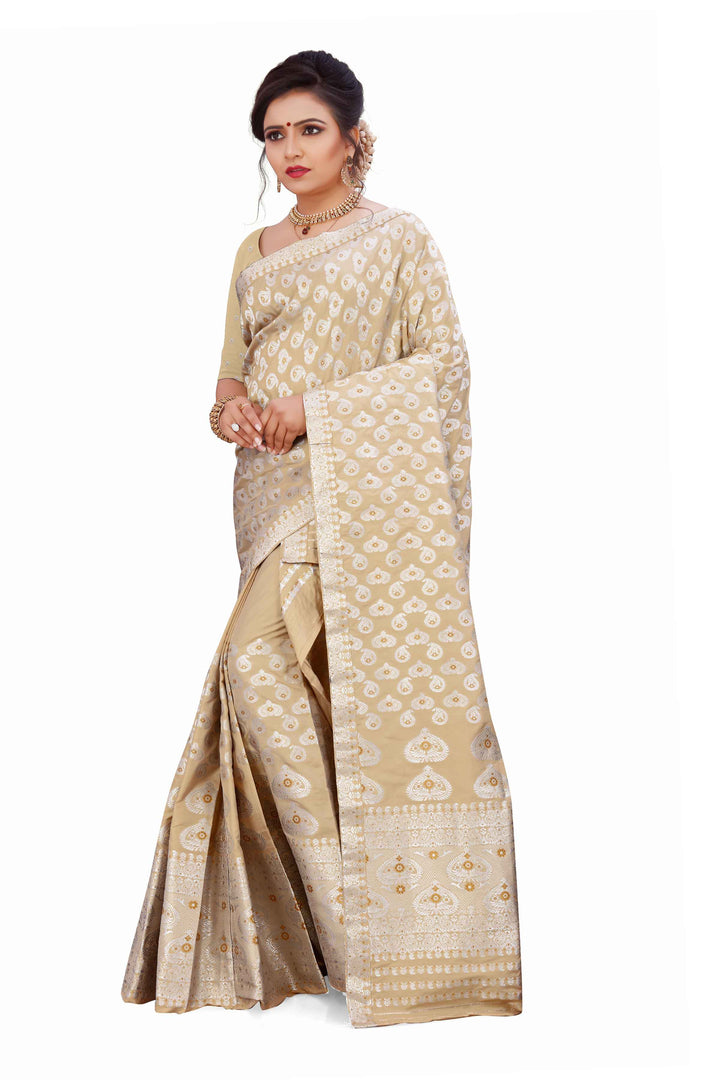 Silver Jari Bedsheet Mix Set Mekhela Sador