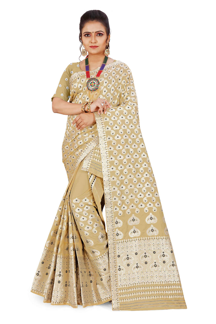 Silver Jari Bedsheet Mix Set Mekhela Sador