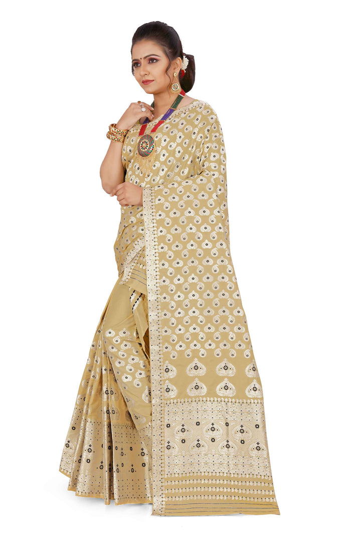 Silver Jari Bedsheet Mix Set Mekhela Sador