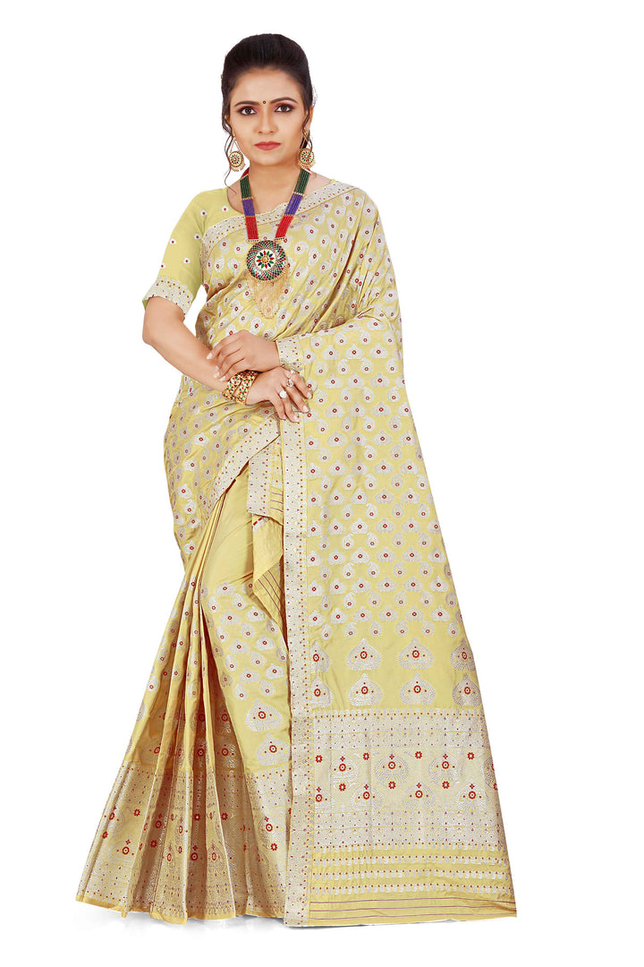 Silver Jari Bedsheet Mix Set Mekhela Sador