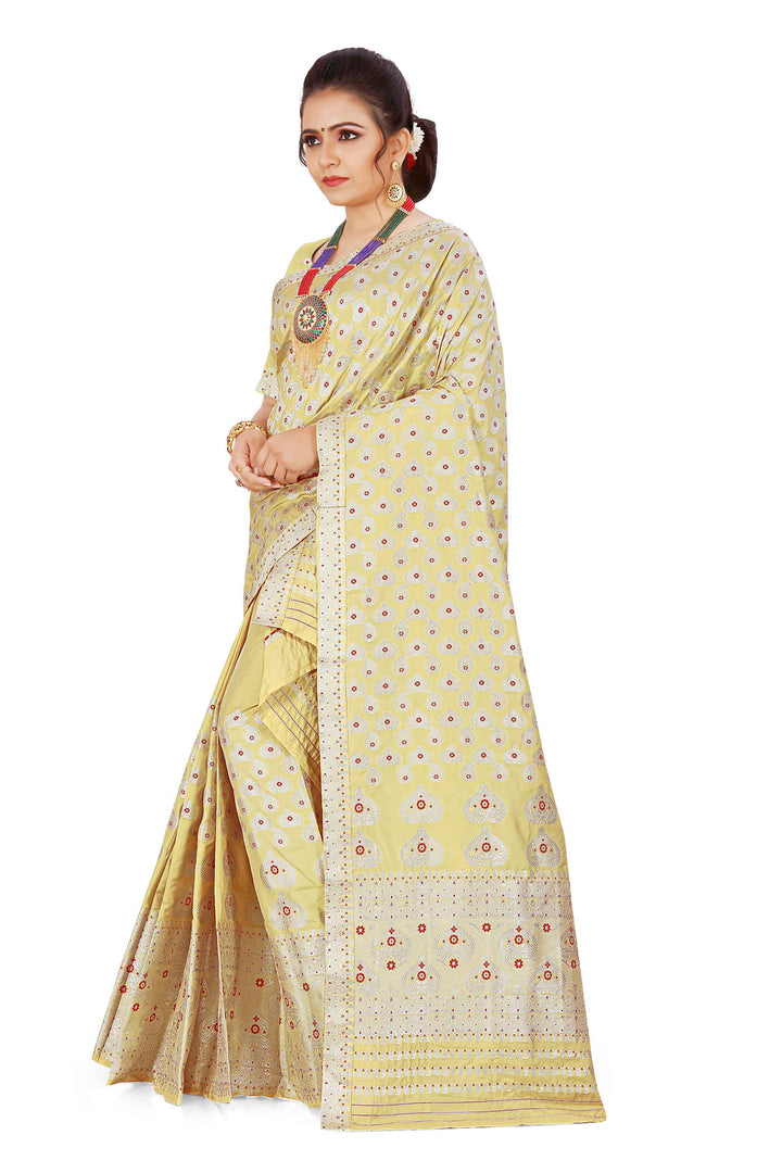 Silver Jari Bedsheet Mix Set Mekhela Sador