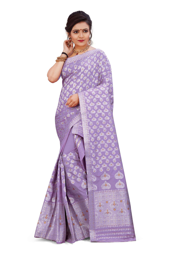 Silver Jari Bedsheet Mix Set Mekhela Sador
