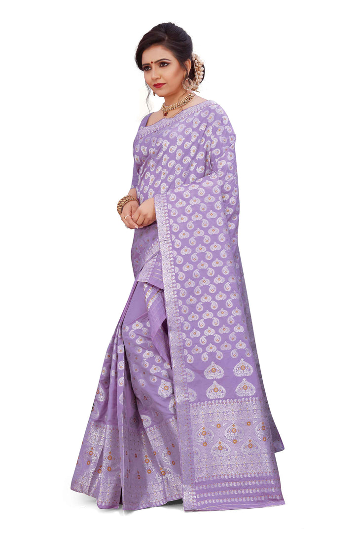 Silver Jari Bedsheet Mix Set Mekhela Sador