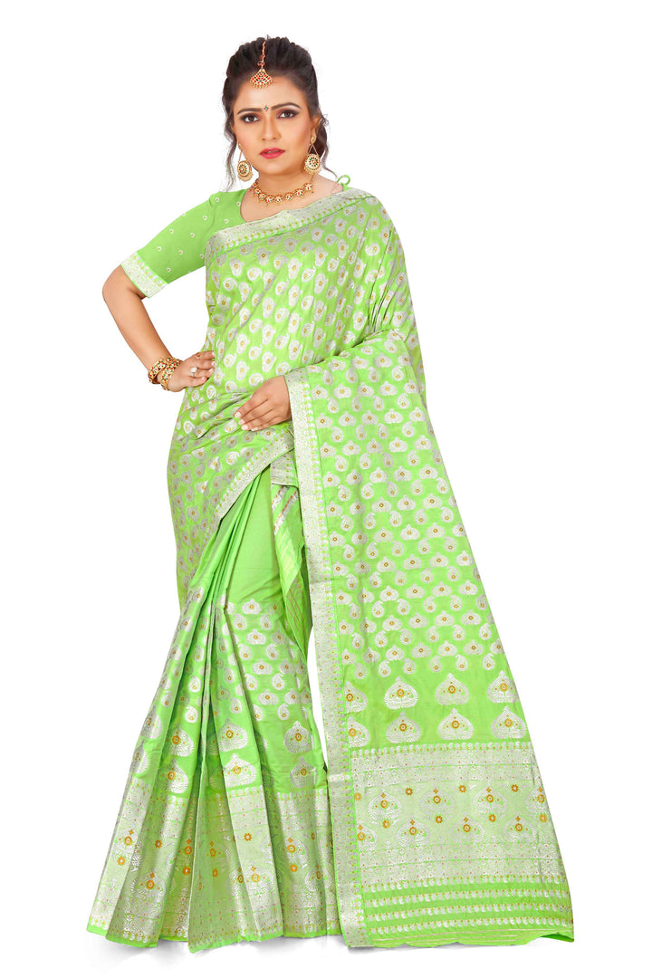 Silver Jari Bedsheet Mix Set Mekhela Sador
