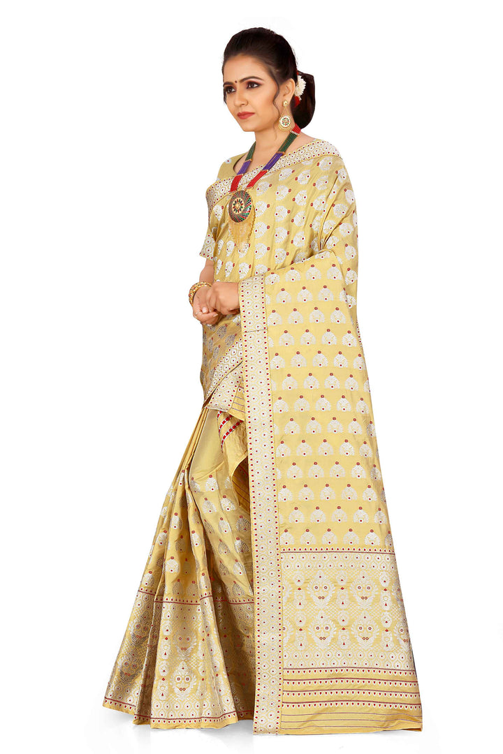 Silver Jari Bedsheet Mix Set Mekhela Sador