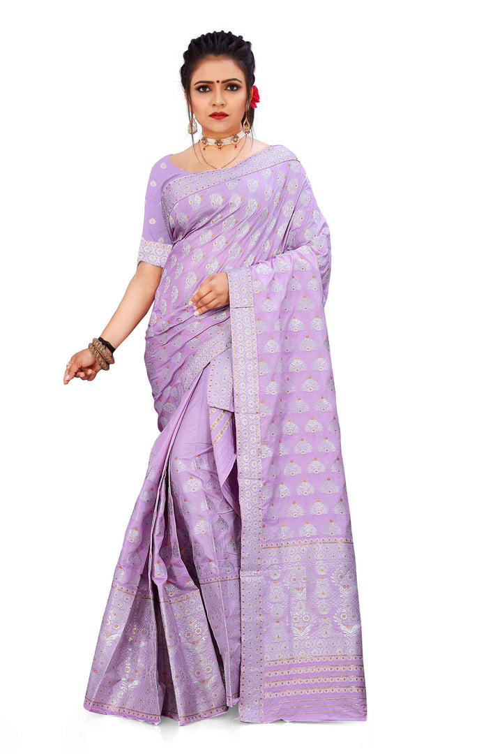 Silver Jari Bedsheet Mix Set Mekhela Sador