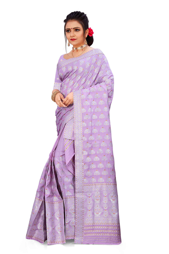 Silver Jari Bedsheet Mix Set Mekhela Sador