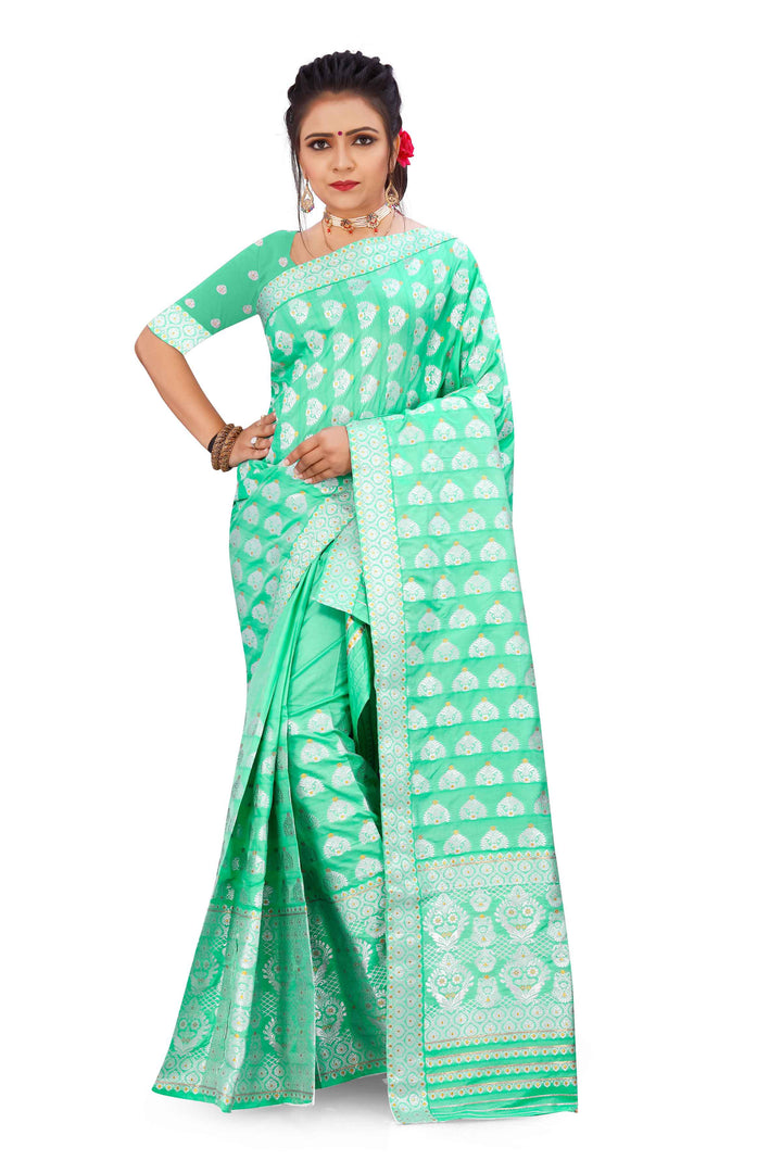 Silver Jari Bedsheet Mix Set Mekhela Sador
