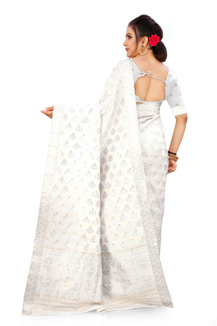 Silver Jari Bedsheet Mix Set Mekhela Sador