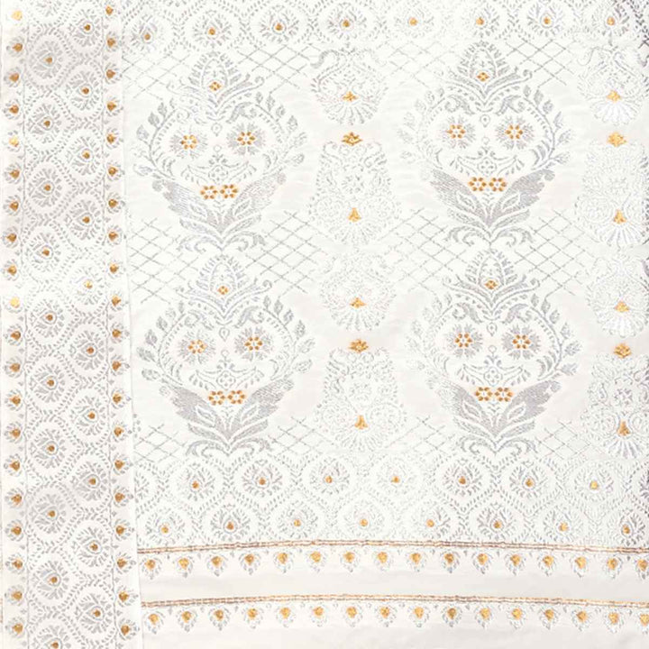 Silver Jari Bedsheet Mix Set Mekhela Sador