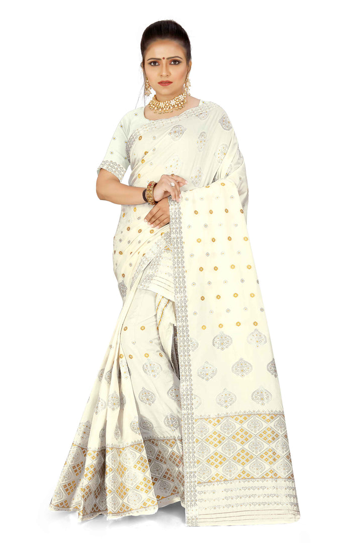 Silver-Gold Jari Mix Set Mekhela Sador