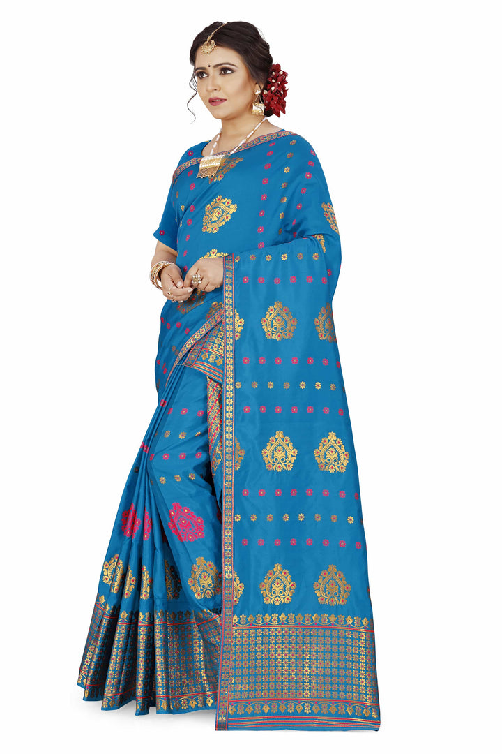 Gold Guna with Dhaga Mina Poly Set Mekhela Sador