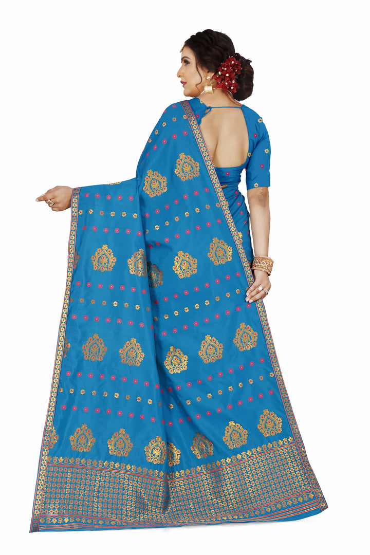 Gold Guna with Dhaga Mina Poly Set Mekhela Sador