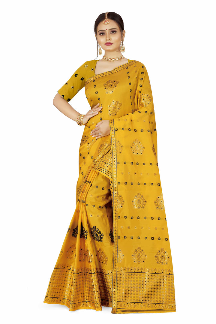 Gold Guna with Dhaga Mina Poly Set Mekhela Sador