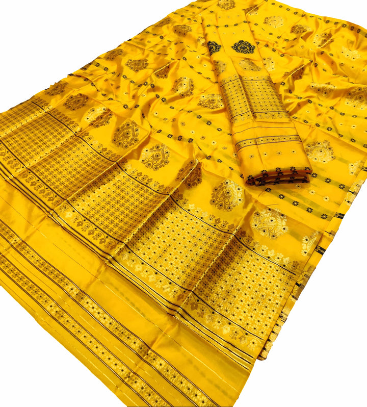 Gold Guna with Dhaga Mina Poly Set Mekhela Sador