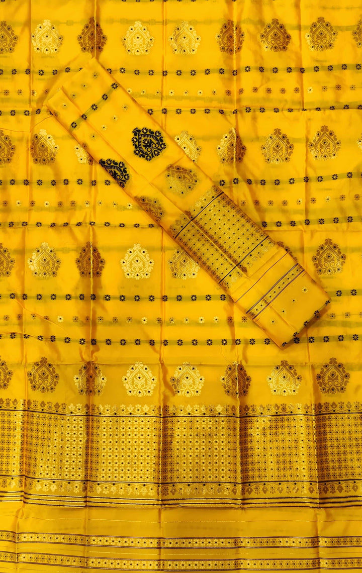 Gold Guna with Dhaga Mina Poly Set Mekhela Sador