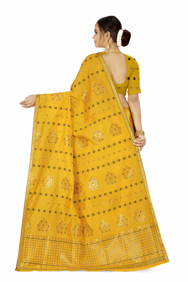 Gold Guna with Dhaga Mina Poly Set Mekhela Sador