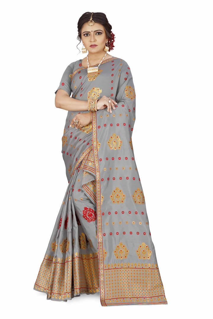 Gold Guna with Dhaga Mina Poly Set Mekhela Sador
