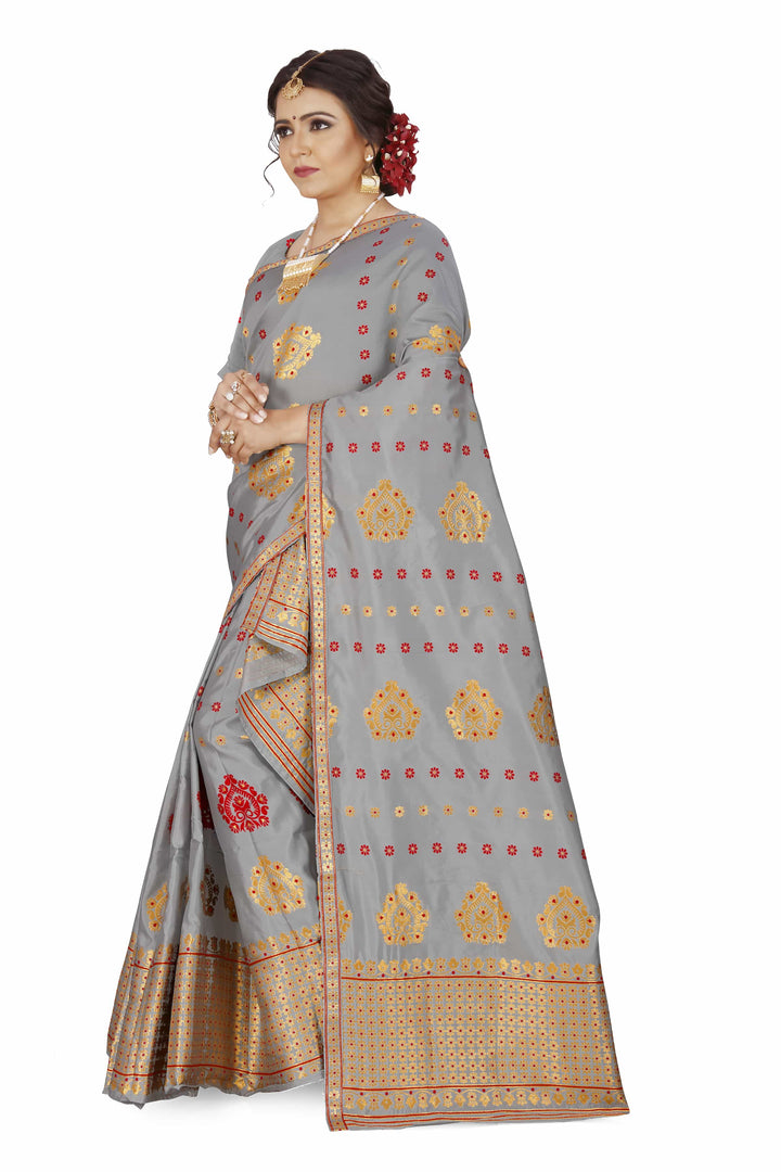 Gold Guna with Dhaga Mina Poly Set Mekhela Sador