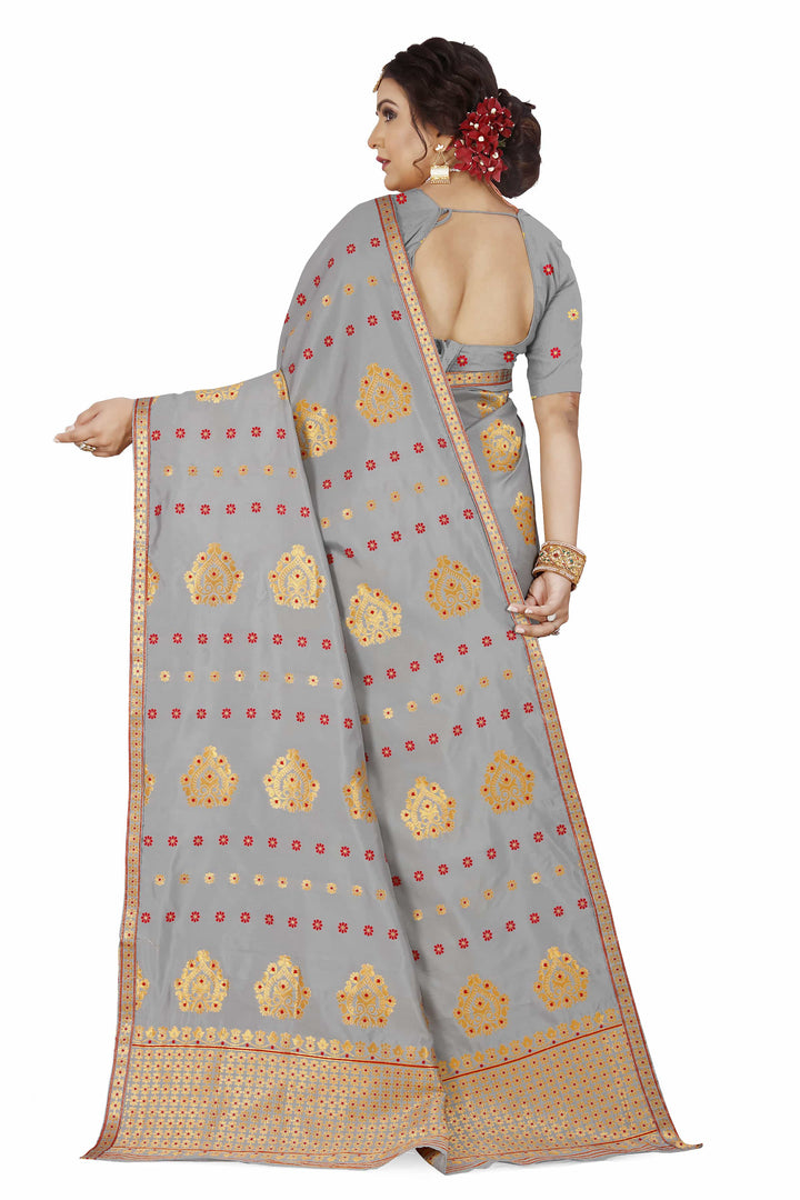 Gold Guna with Dhaga Mina Poly Set Mekhela Sador