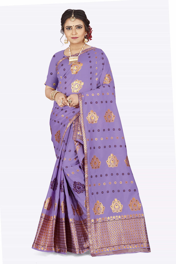 Gold Guna with Dhaga Mina Poly Set Mekhela Sador