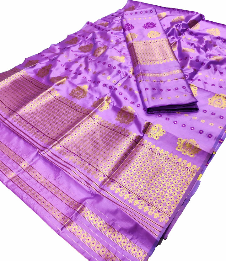 Gold Guna with Dhaga Mina Poly Set Mekhela Sador