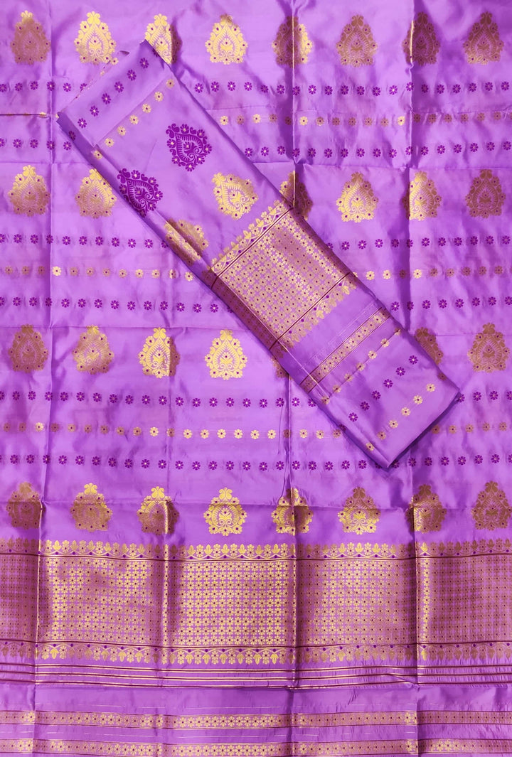 Gold Guna with Dhaga Mina Poly Set Mekhela Sador