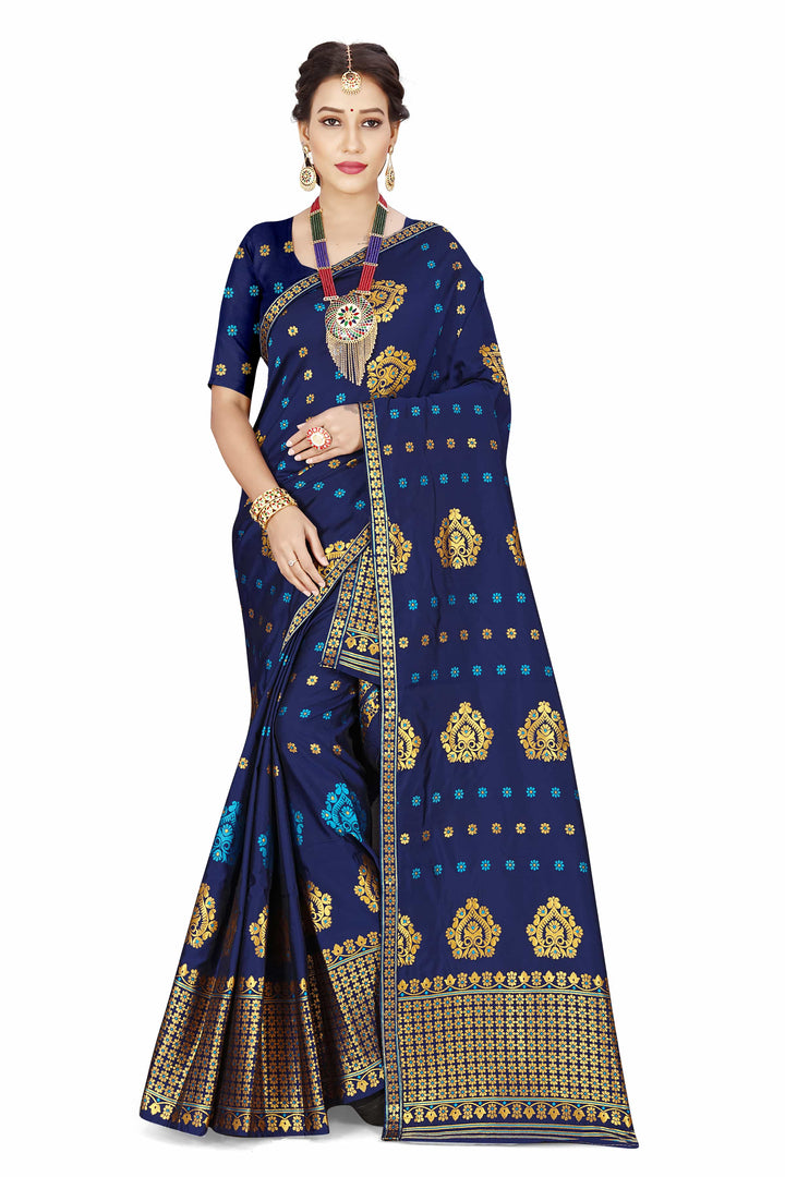 Gold Guna with Dhaga Mina Poly Set Mekhela Sador