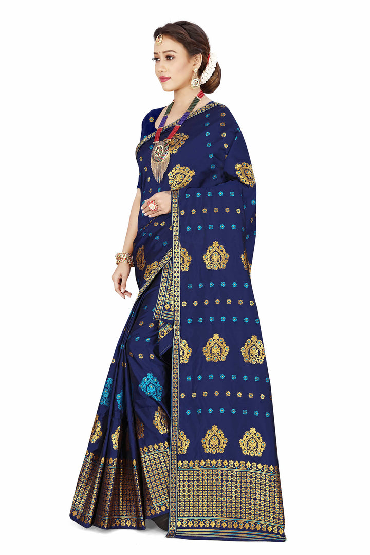 Gold Guna with Dhaga Mina Poly Set Mekhela Sador