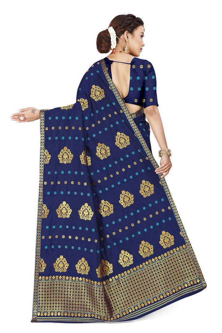 Gold Guna with Dhaga Mina Poly Set Mekhela Sador