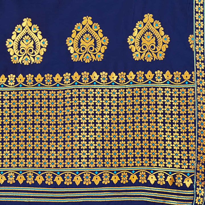 Gold Guna with Dhaga Mina Poly Set Mekhela Sador
