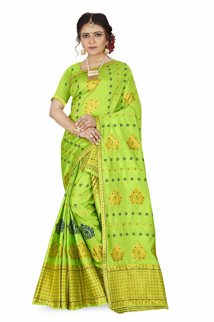 Gold Guna with Dhaga Mina Poly Set Mekhela Sador