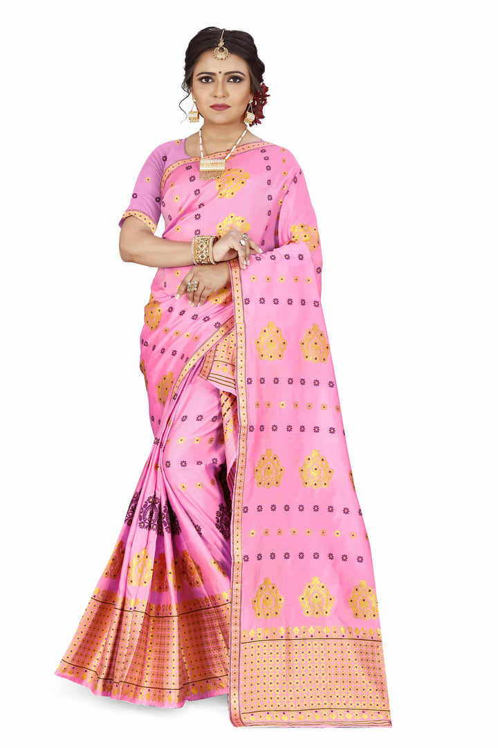 Gold Guna with Dhaga Mina Poly Set Mekhela Sador