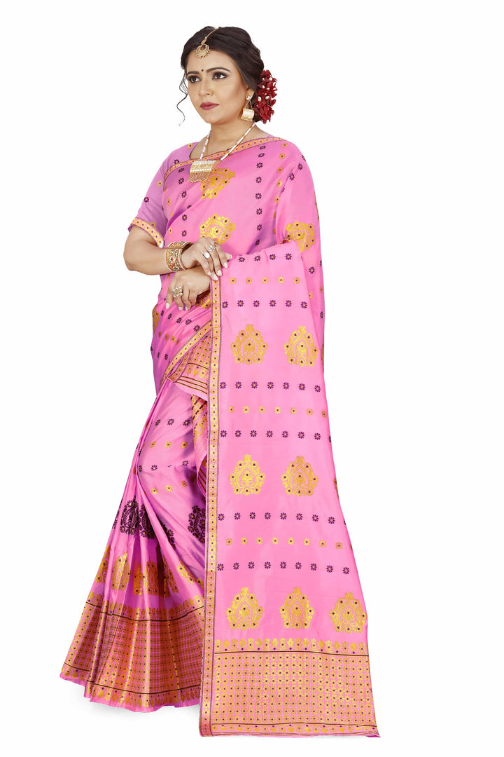 Gold Guna with Dhaga Mina Poly Set Mekhela Sador