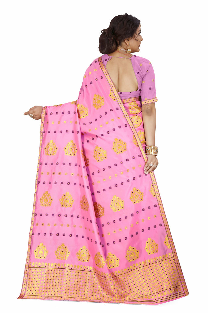Gold Guna with Dhaga Mina Poly Set Mekhela Sador