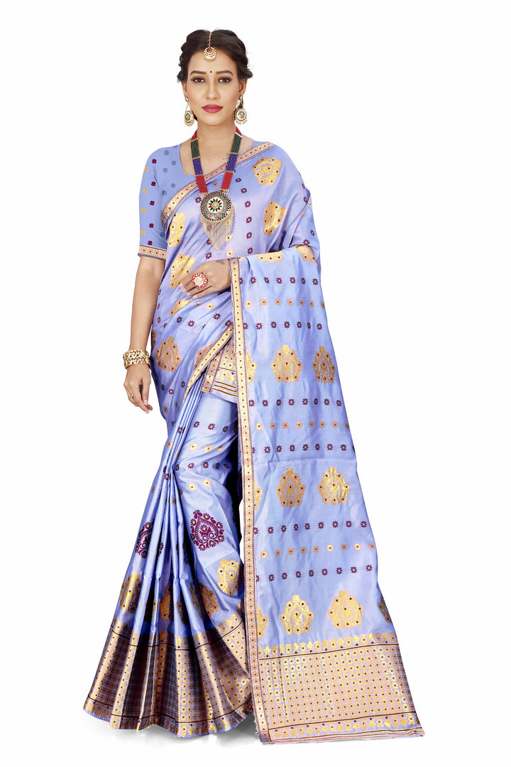 Gold Guna with Dhaga Mina Poly Set Mekhela Sador