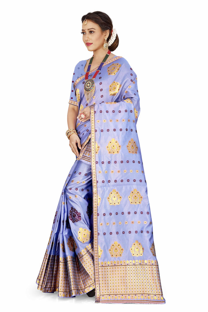 Gold Guna with Dhaga Mina Poly Set Mekhela Sador