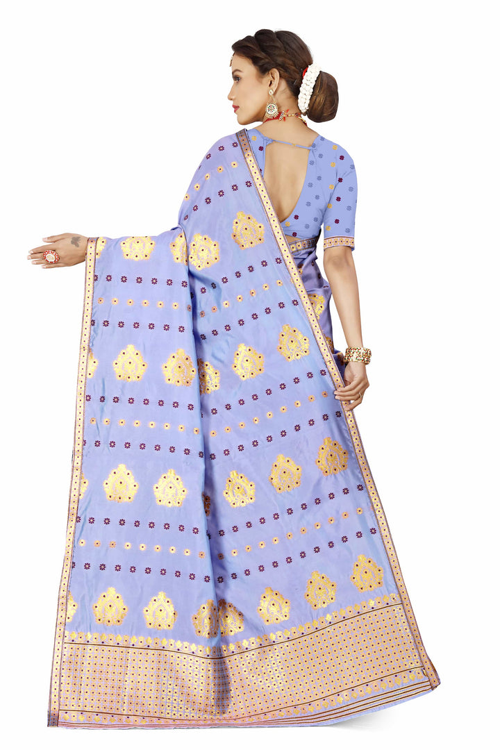 Gold Guna with Dhaga Mina Poly Set Mekhela Sador