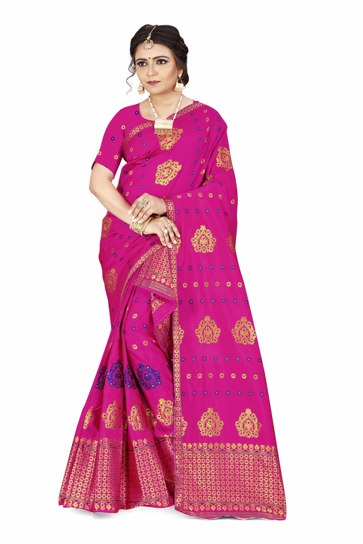 Gold Guna with Dhaga Mina Poly Set Mekhela Sador